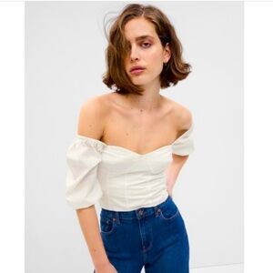 GAP Puff Sleeve Crop Top in White Linen (Size S)